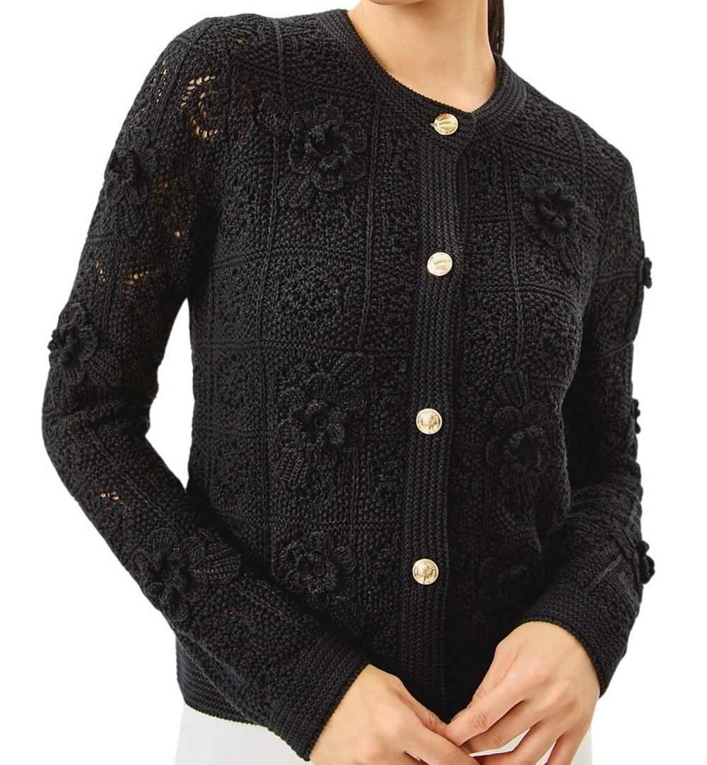 Lilly Pulitzer $278 Lenalie Black Metalic Crochet Cardigan Size S